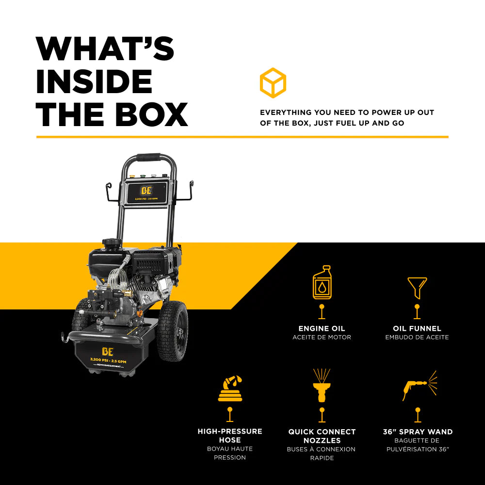 BE Power Equipment 3,200 PSI 2.5 GPM Cold Water Gas Pressure Washer - B327PX