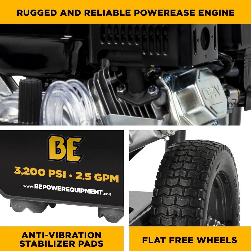 BE Power Equipment 3,200 PSI 2.5 GPM Cold Water Gas Pressure Washer - B327PX