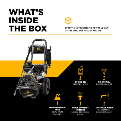 BE Power Equipment 3,400 PSI 2.5 GPM Cold Water Gas Pressure Washer - B3475PX