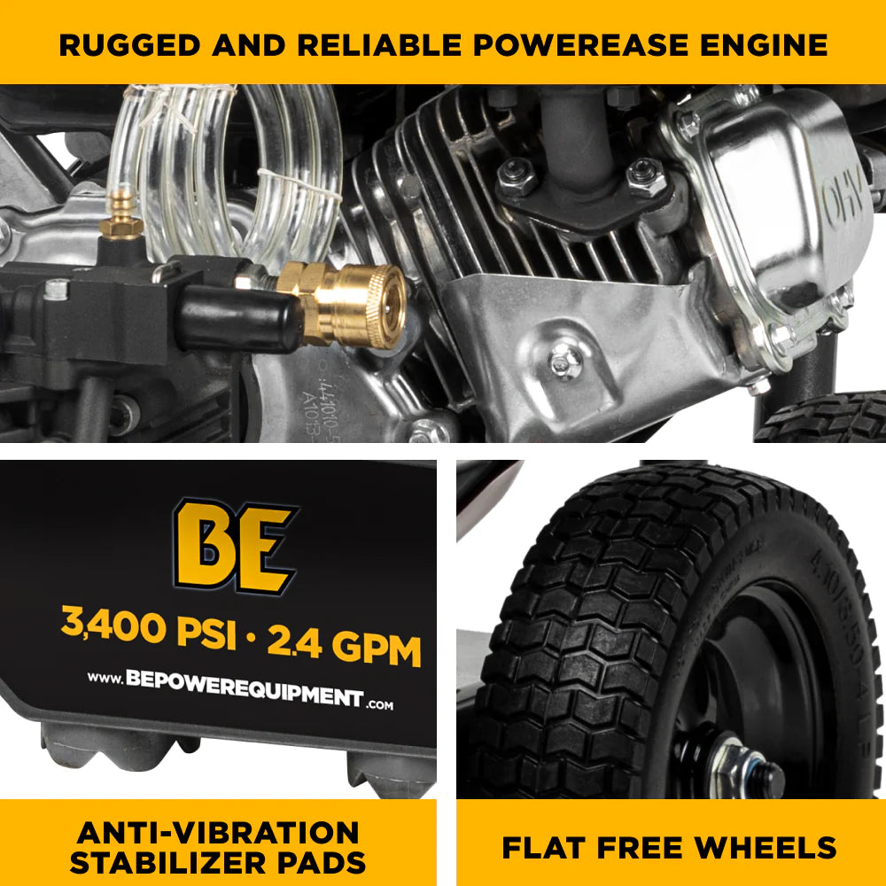 BE Power Equipment 3,400 PSI 2.5 GPM Cold Water Gas Pressure Washer - B3475PX