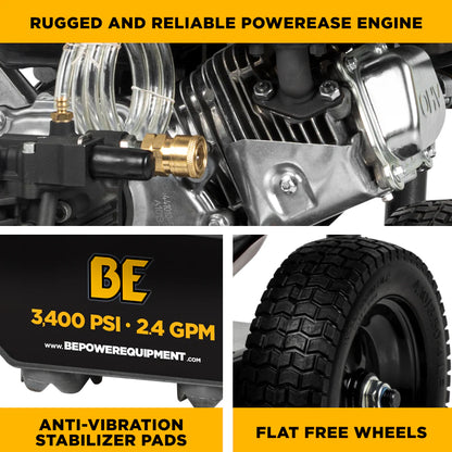BE Power Equipment 3,400 PSI 2.5 GPM Cold Water Gas Pressure Washer - B3475PX