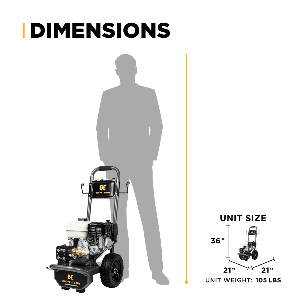 BE POWER 3,800 PSI 2.5 GPM Cold Water Gas Pressure Washer - B3865HA