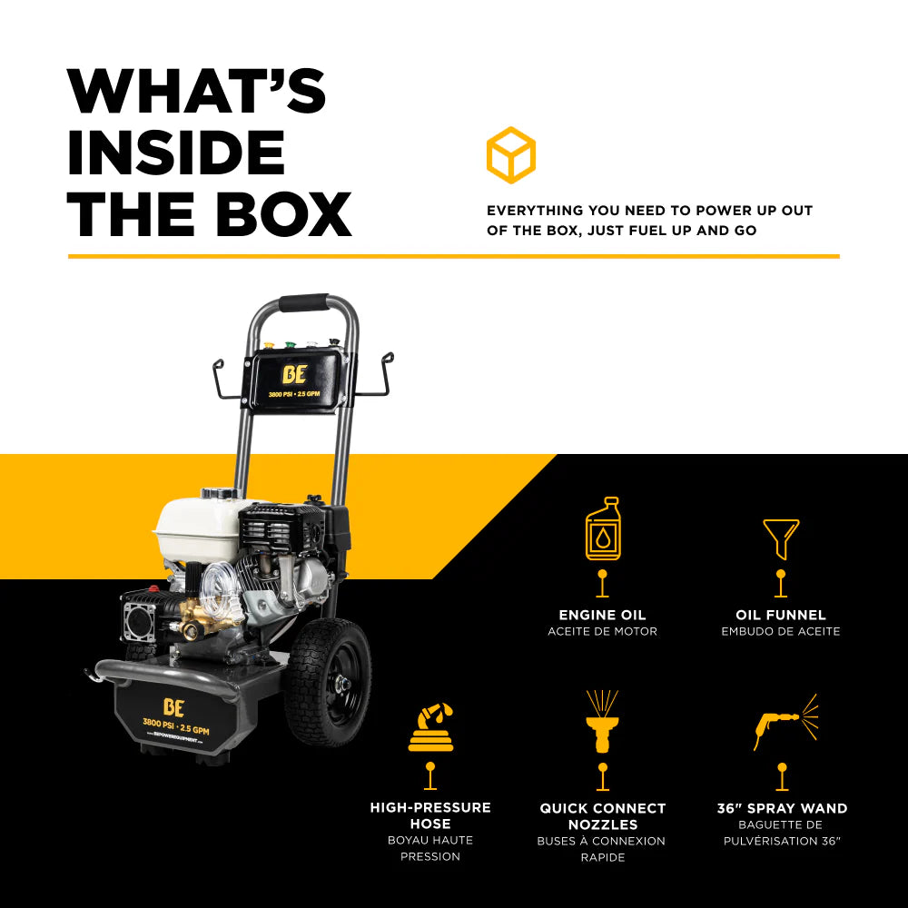BE POWER 3,800 PSI 2.5 GPM Cold Water Gas Pressure Washer - B3865HA