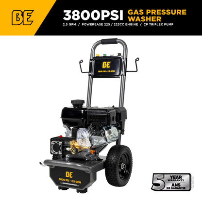 BE Power Equipment 3,800 PSI 2.5 GPM Cold Water Gas Pressure Washer - B3875PA