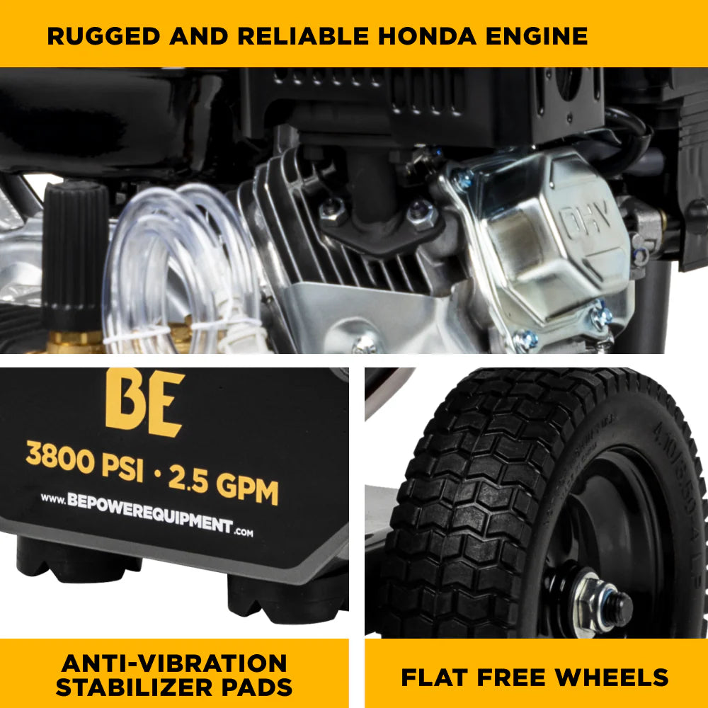 BE Power Equipment 3,800 PSI 2.5 GPM Cold Water Gas Pressure Washer - B3875PA