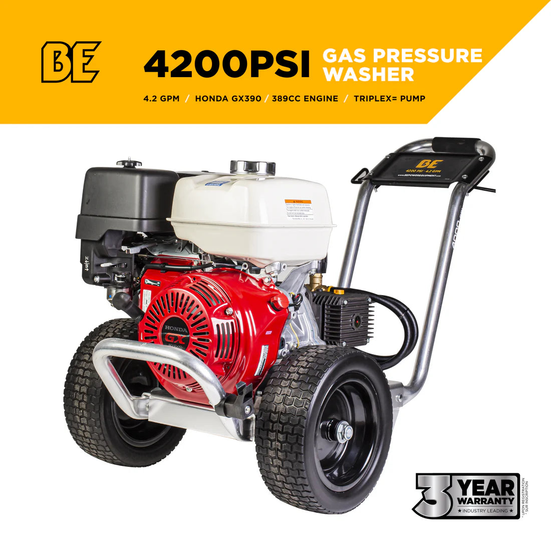 BE POWER EQUIPMENT 4,200 PSI 4.2 GPM Cold Water Gas Pressure Washer - B4213HACS-PowerGen USA