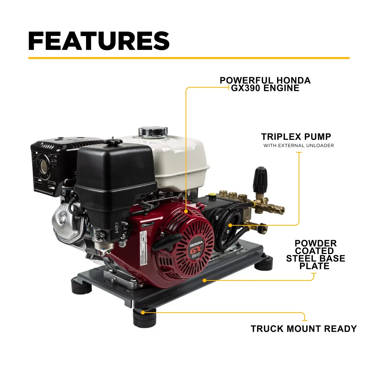 BE POWER 4,200 PSI 4.2 GPM Truck Mount Cold Water Gas Pressure Washer - B4213HTBGS