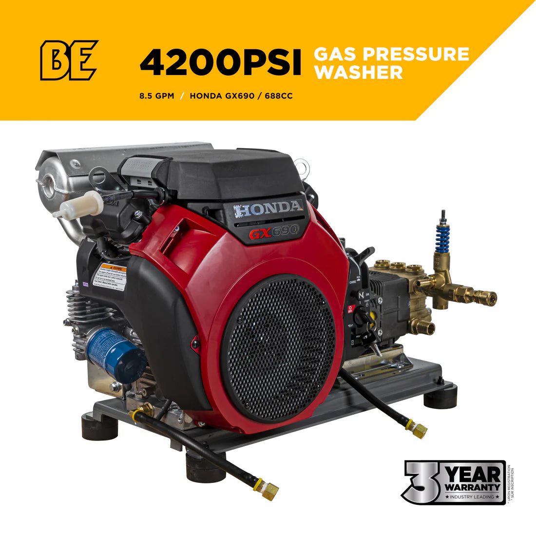BE POWER EQUIPMENT 4,200 PSI 8.5 GPM Cold Water Gas Pressure Washer - B4224HETBAS- PowerGen USA