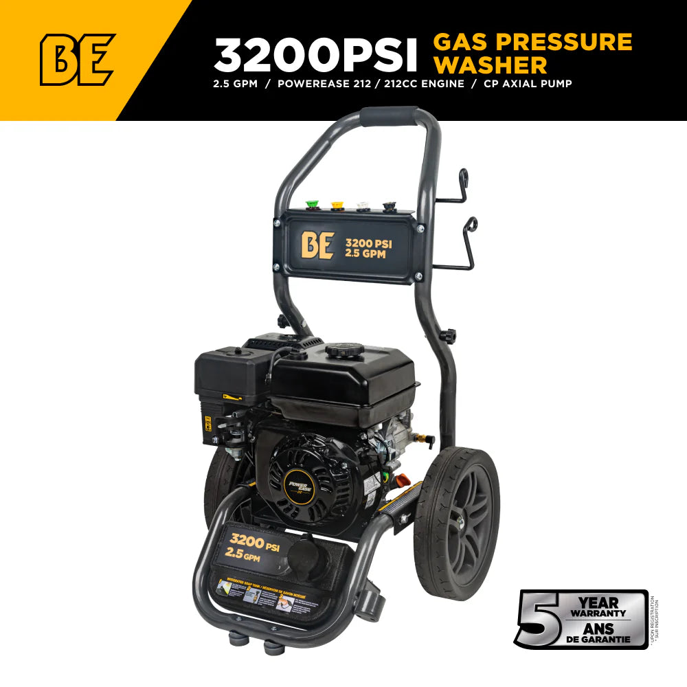 BE Power Equipment 3,200 PSI 2.5 GPM Cold Water Gas Pressure Washer - BE327PX