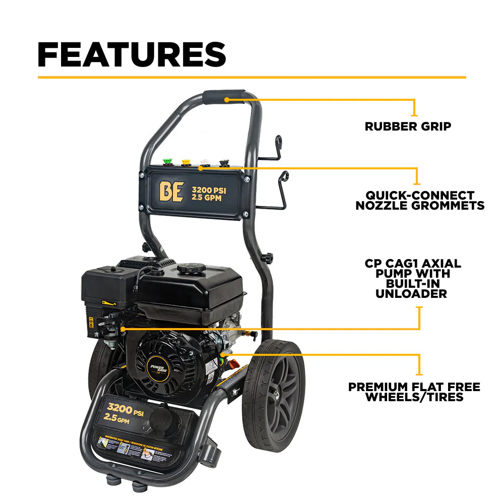 BE Power Equipment 3,200 PSI 2.5 GPM Cold Water Gas Pressure Washer - BE327PX