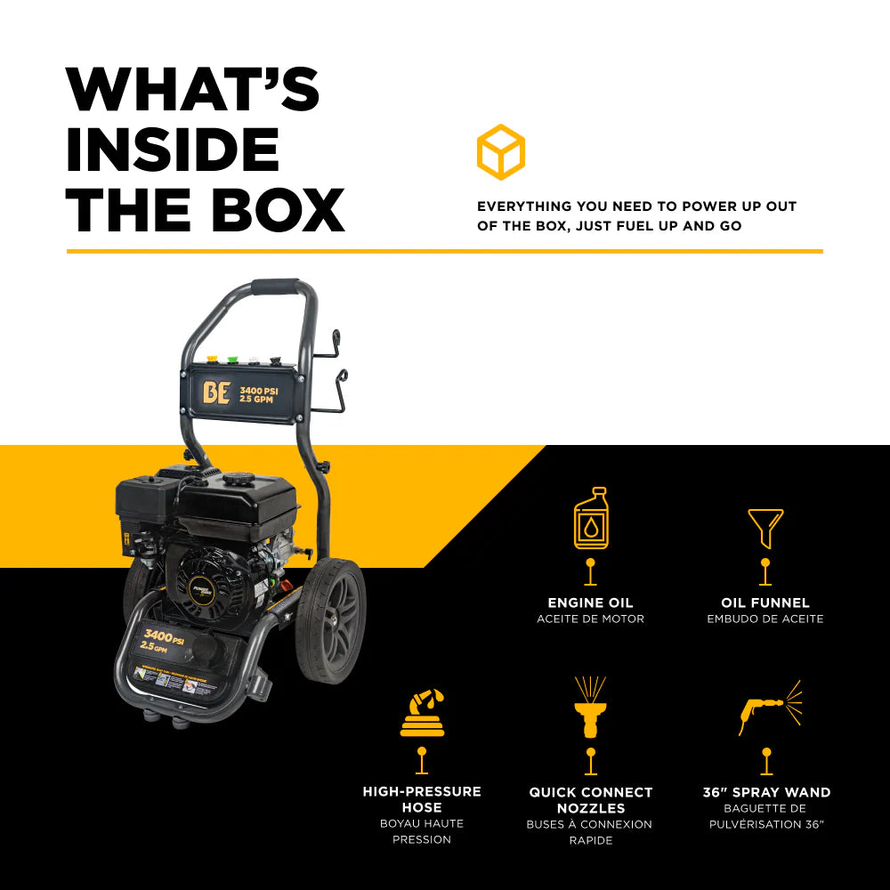 BE POWER 3,400 PSI 2.5 GPM Cold Water Gas Pressure Washer - BE3475PX