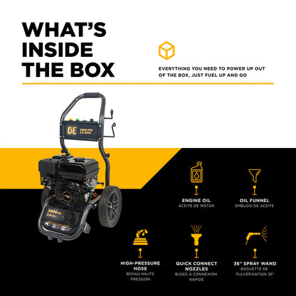BE POWER 3,400 PSI 2.5 GPM Cold Water Gas Pressure Washer - BE3475PX