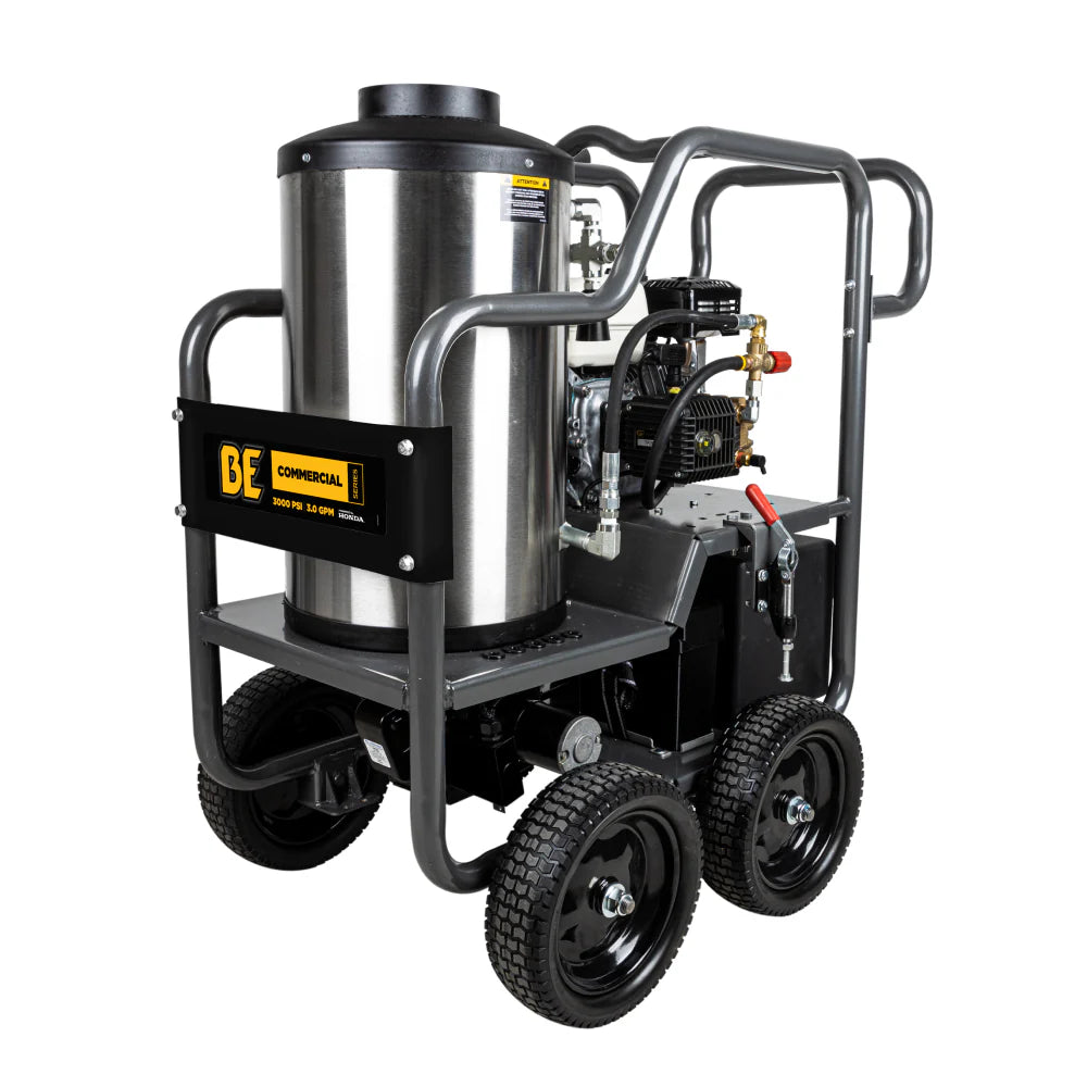 BE Power Equipment 3000PSI 3.0GPM Hot Water Pressure Washer with Honda GX200 Engine and Comet Triplex Pump - HW2765HC