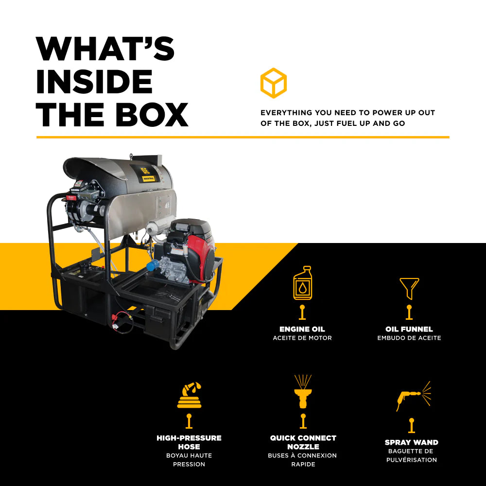 BE Power Equipment 3,000 PSI 10 GPM Hot Water Gas Pressure Washer Skid with General Triplex Pump - SE5815HIHZGP