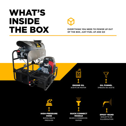 BE Power Equipment 3,000 PSI 10 GPM Hot Water Gas Pressure Washer Skid with General Triplex Pump - SE5815HIHZGP