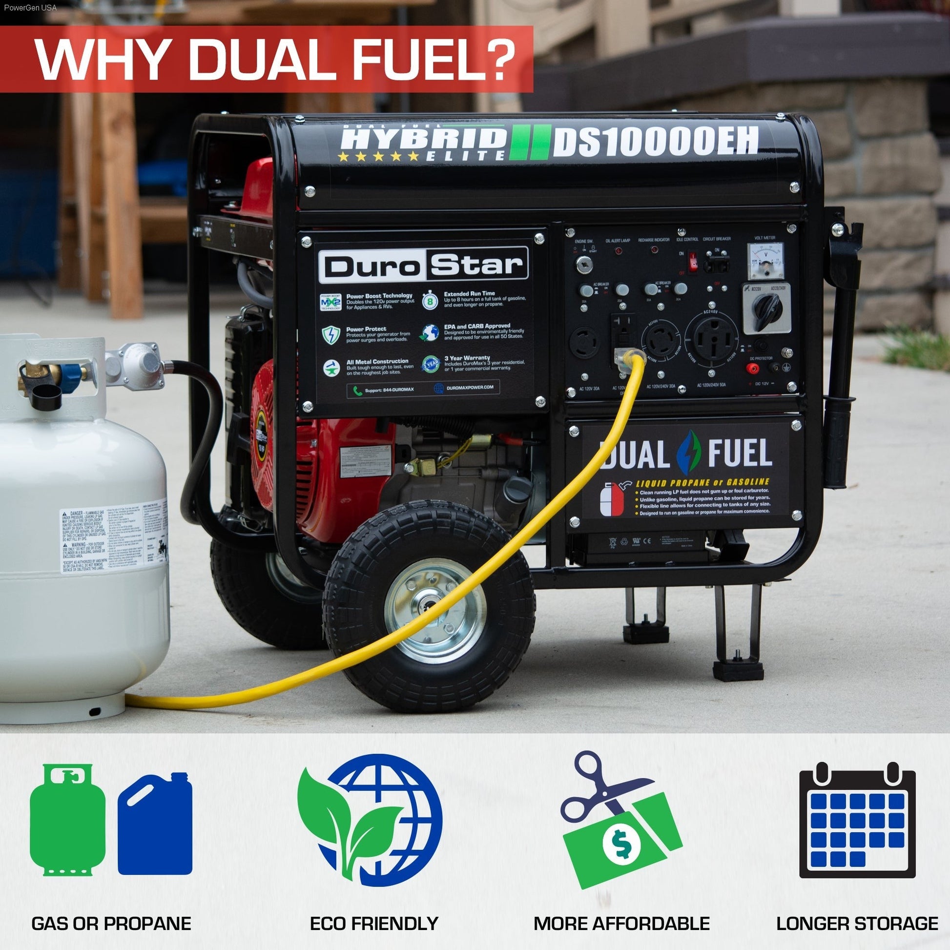 Dual Fuel Hybrid - DuroStar DS10000EH 10,000 Watt Dual Fuel Portable Home Power Backup Generator