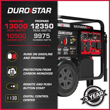 DuroMax 13,000 Watt Dual Fuel Portable Generator w/ CO Alert - PowerGen USA