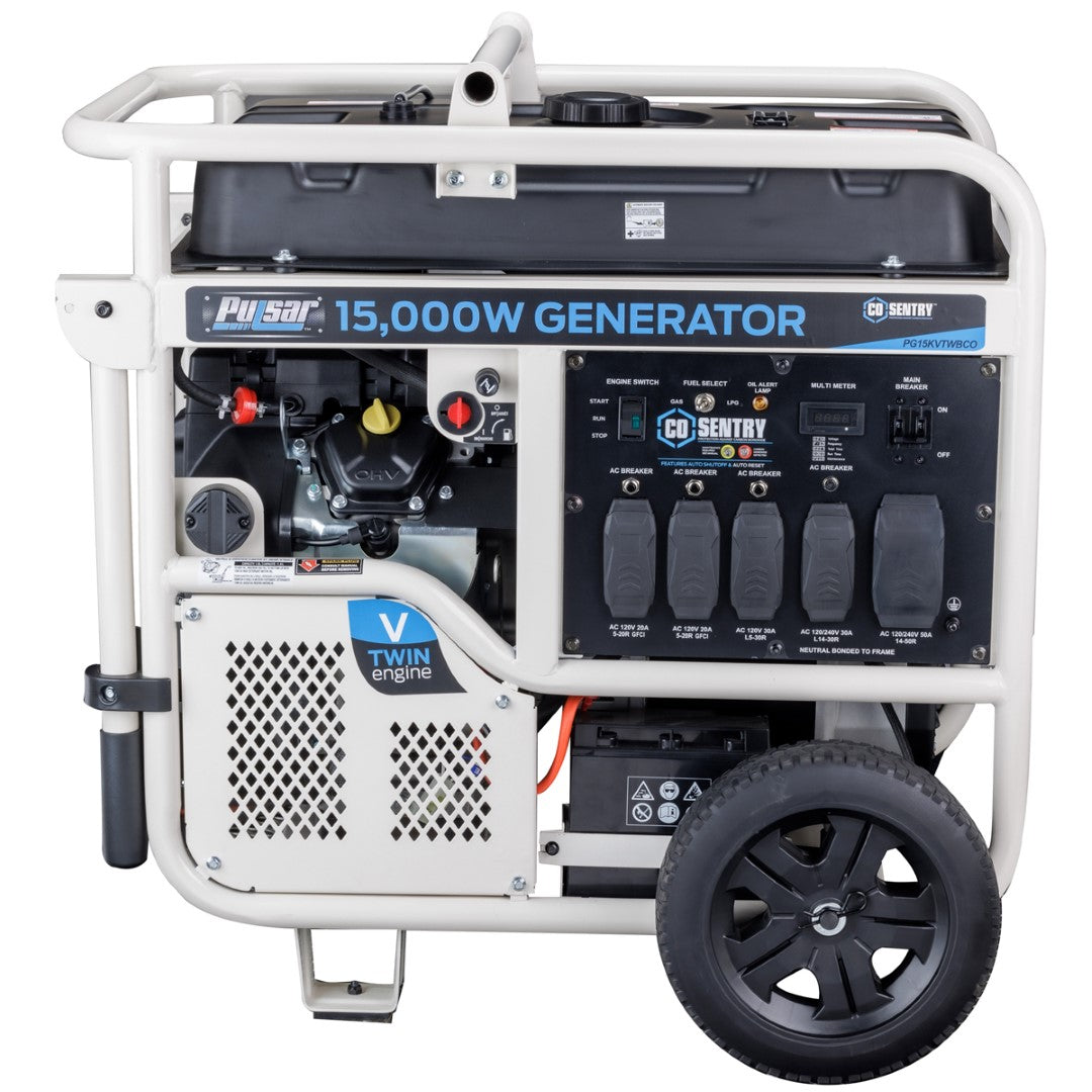 Pulsar PG15KVTWBCO 15,000-Watt Dual-Fuel Generator with Electric Start and CO Alert - PowerGen USA
