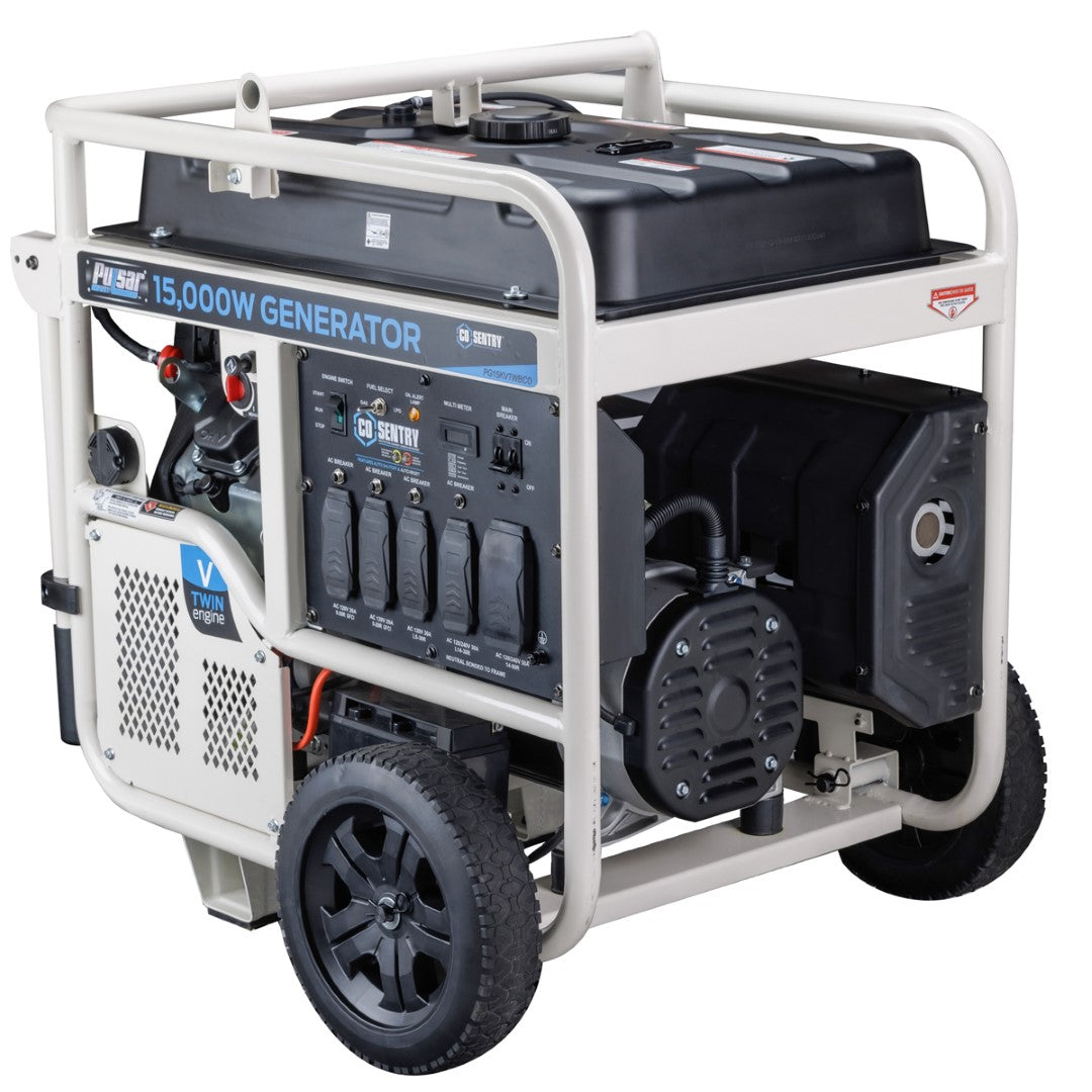 Pulsar PG15KVTWBCO 15,000-Watt Dual-Fuel Generator with Electric Start and CO Alert - PowerGen USA