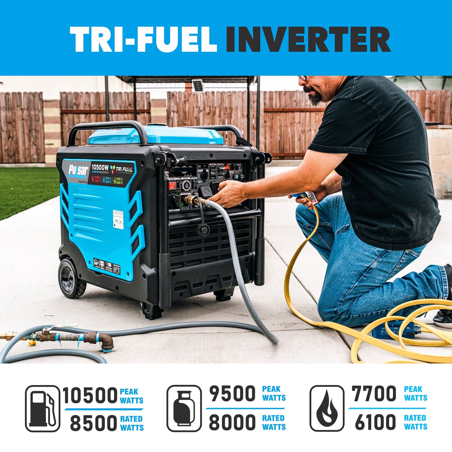 Pulsar PGD105TiSCO 10,500-Watt Tri-Fuel Portable Inverter Generator with CO Sentry - PowerGen USA