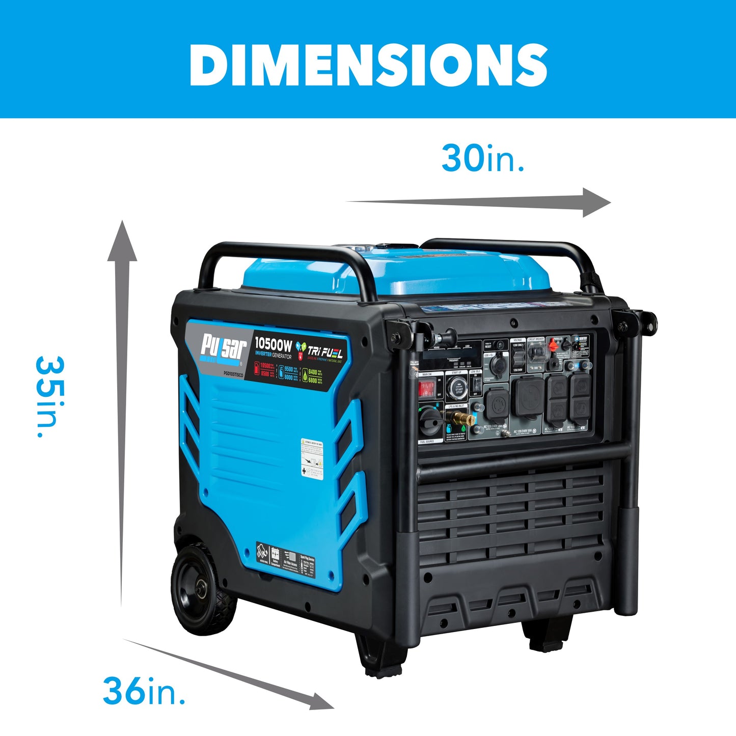 Pulsar PGD105TiSCO 10,500-Watt Tri-Fuel Portable Inverter Generator with CO Sentry - PowerGen USA