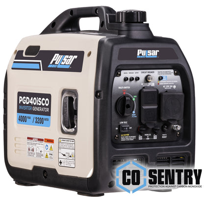 Pulsar PGD40ISCO 4000W Super Quiet Inverter Gasoline Powered Generator with Recoil Start and CO Shutdown - PowerGen USA