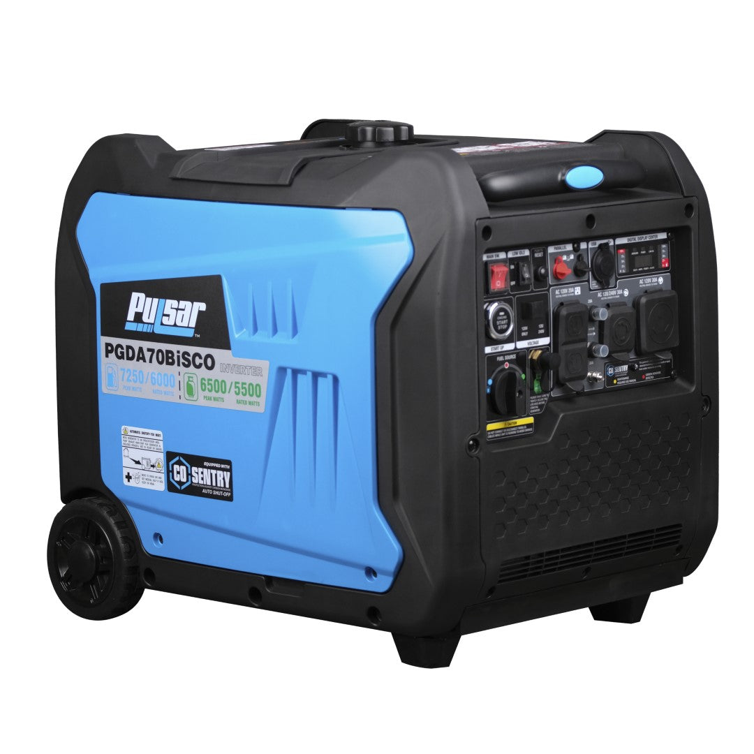 Pulsar PGDA70BISCO 7,250-Watt Super Quiet Dual-Fuel Inverter Generator with CO Alert and Remote Start - PowerGen USA