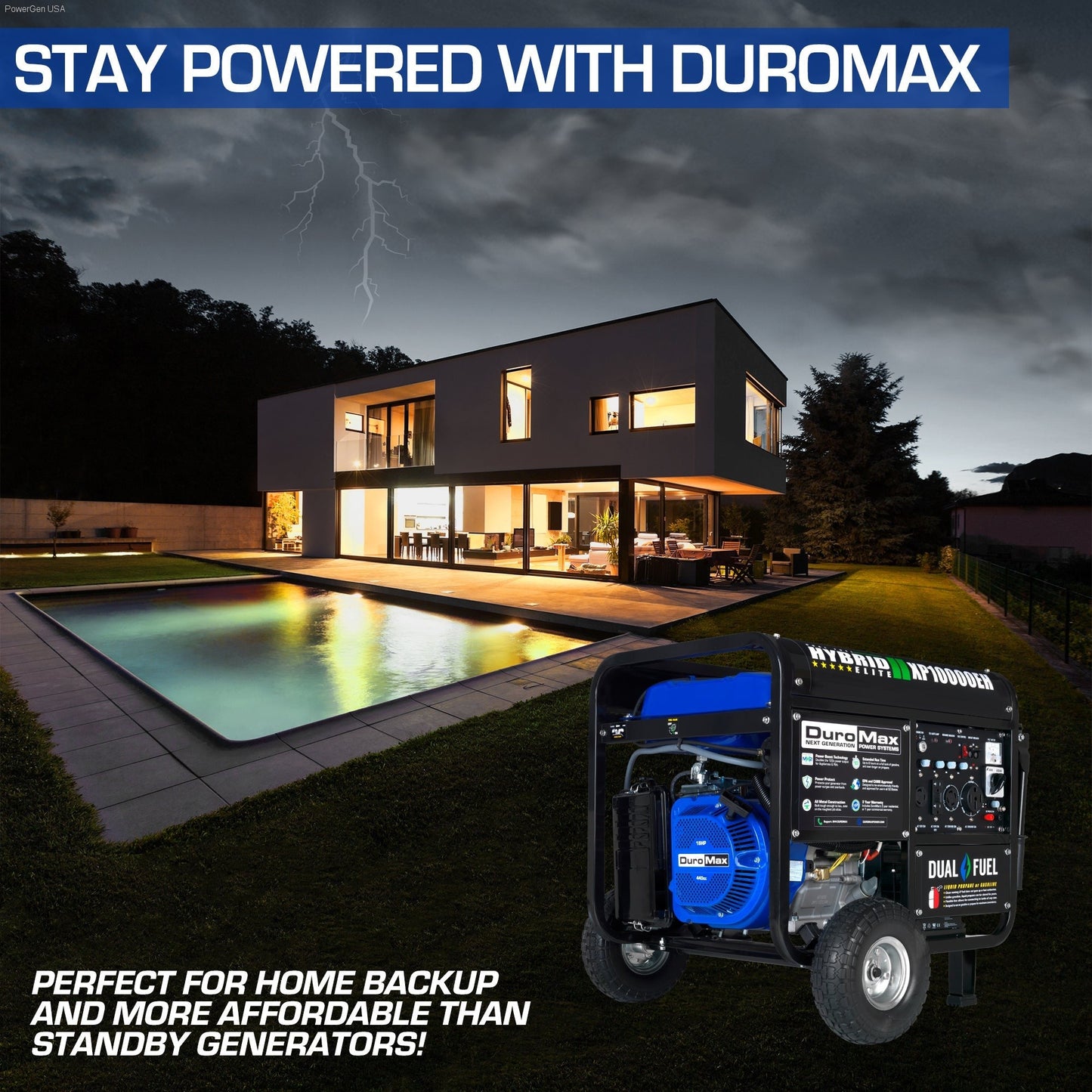 Dual Fuel Hybrid - DuroMax XP10000EH 10,000 Watt Dual Fuel Portable Home Power Backup Generator