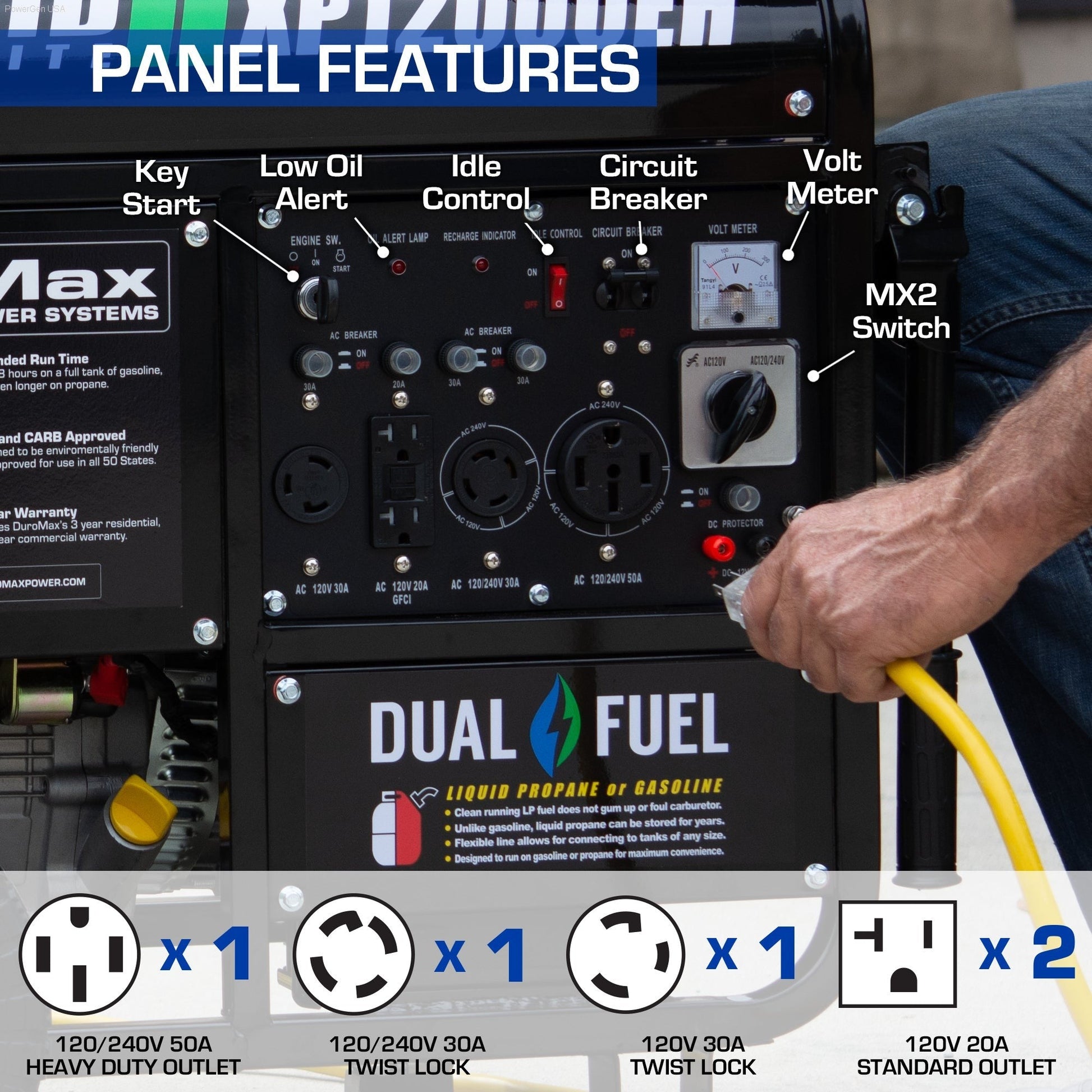 Dual Fuel Hybrid - DuroMax XP12000EH 12,000 Watt Dual Fuel Portable Home Power Backup Generator