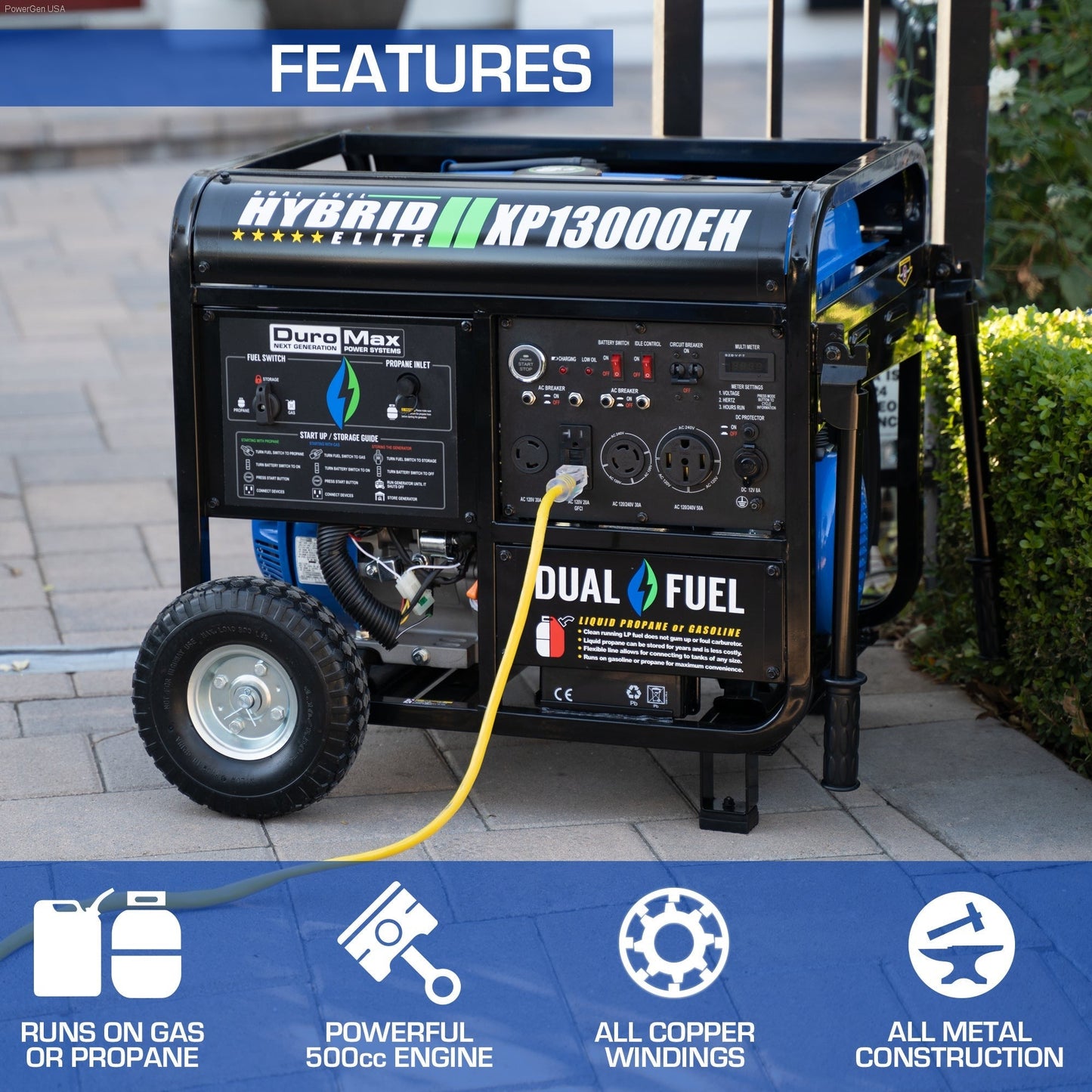 Dual Fuel Hybrid - DuroMax XP13000EH 13,000 Watt Dual Fuel Portable Home Power Backup Generator