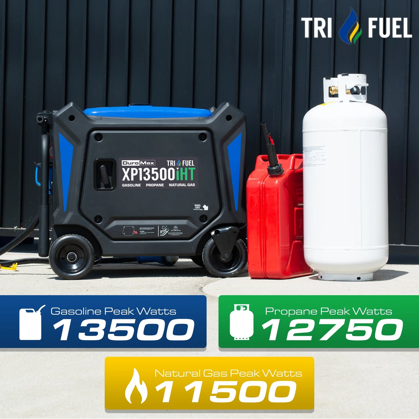 DuroMax XP13500iHT 13,500 Watt Portable Tri Fuel Inverter Generator - Quiet, Low THD