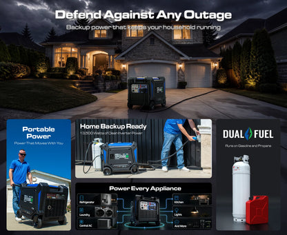 DuroMax XP13500iH 13,500 Watt Portable Dual Fuel Inverter Generator - Quiet, Low THD