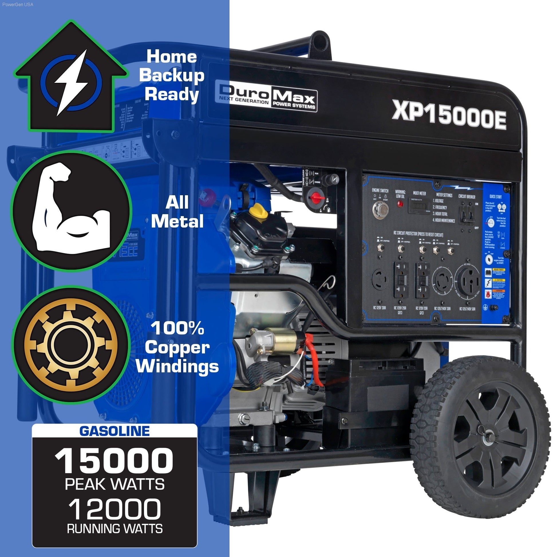 Gas Generators - DuroMax XP15000E 15,000 Watt Gasoline Portable Home Power Backup Generator