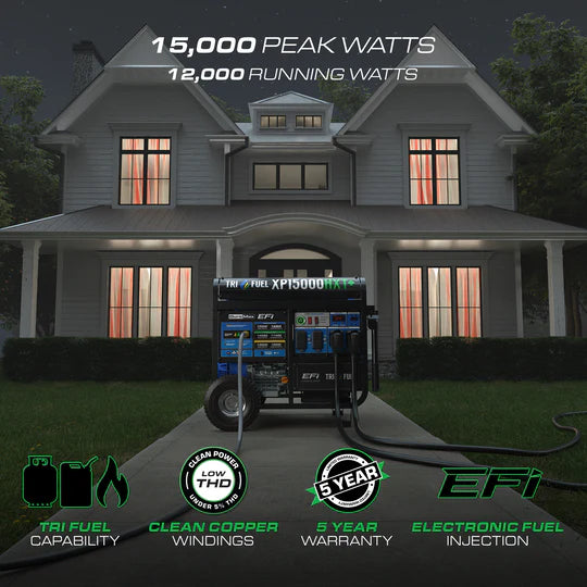 DuroMax XP15000HXT+ 15,000-Watt/12,000-Watt 500cc Electric Start TriFuel EFI Portable Generator - PowerGen USA