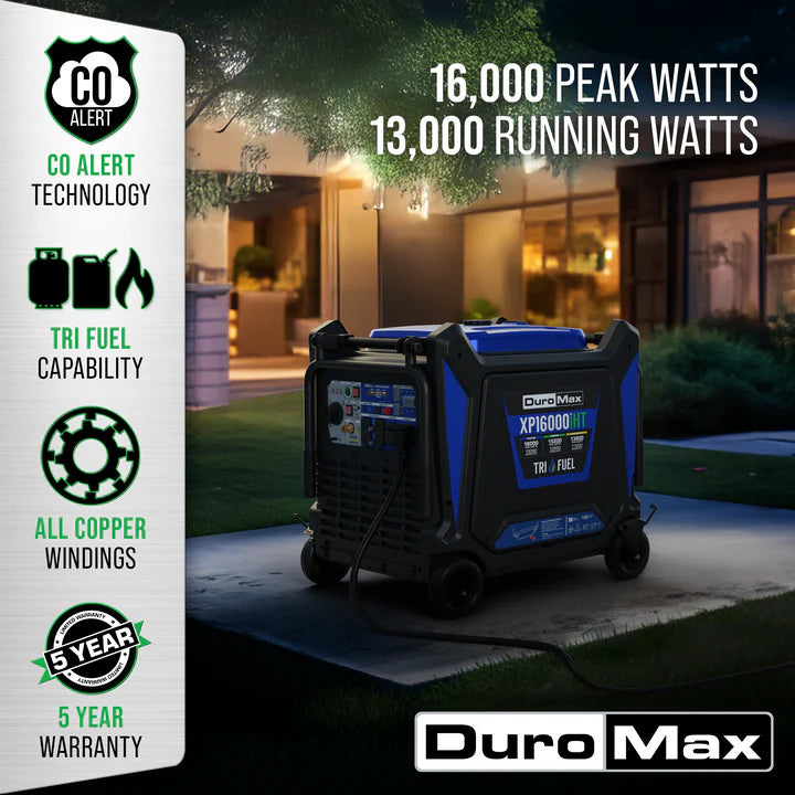 DuroMax 16,000 Watt Tri Fuel Portable Inverter Generator w/ CO Alert - PowerGen USA