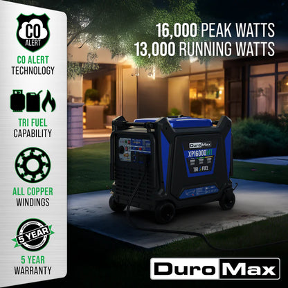 DuroMax 16,000 Watt Tri Fuel Portable Inverter Generator w/ CO Alert - PowerGen USA