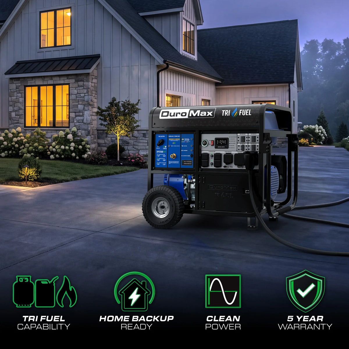 DuroMax XP17500HXT 17,500 Watt Tri Fuel Portable HXT Generator w/ CO Alert - PowerGen USA