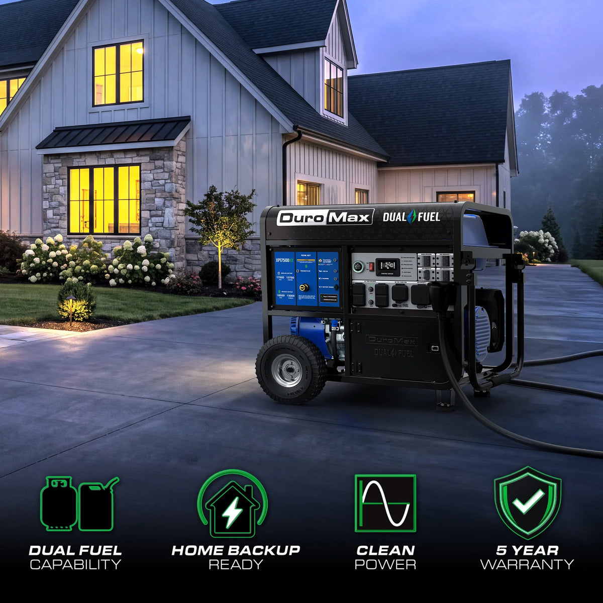 DuroMax XP17500HX 17,500 Watt Dual Fuel Portable HX Generator w/ CO Alert - PowerGen USA