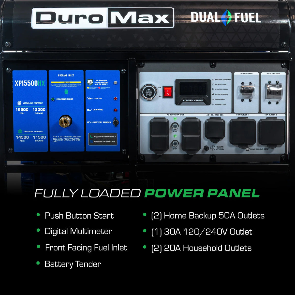 DuroMax XP15500HX 15,500 Watt Dual Fuel Portable HX Generator w/ CO Alert - PowerGen USA
