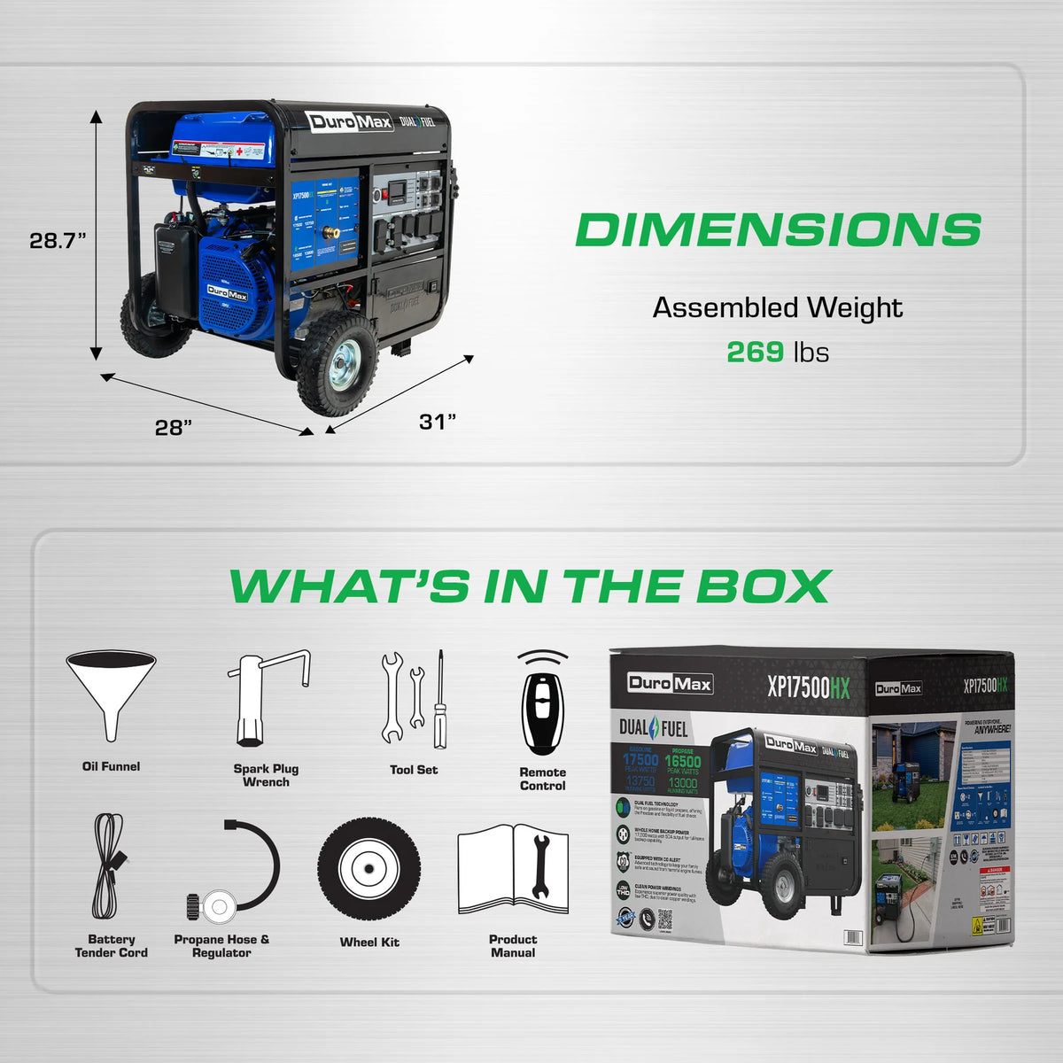 DuroMax XP17500HX 17,500 Watt Dual Fuel Portable HX Generator w/ CO Alert - PowerGen USA