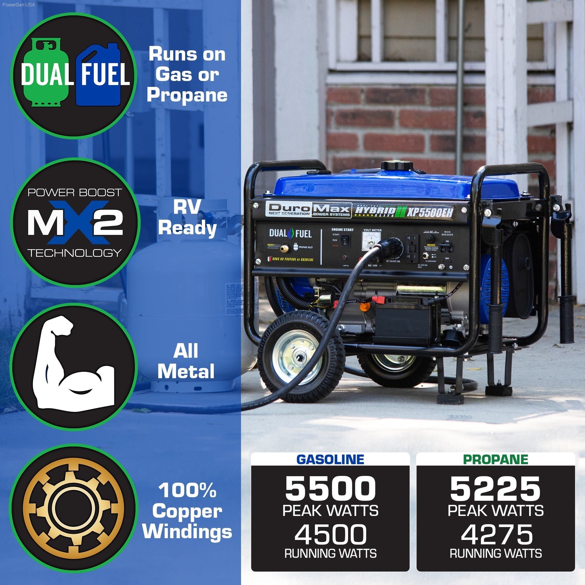 Dual Fuel Hybrid - DuroMax XP5500EH 5,500 Watt Dual Fuel Portable Generator