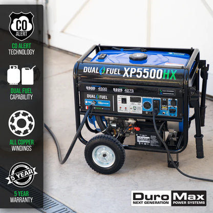 DuroMax XP5500HX 5,500 Watt Dual Fuel Portable HX Generator w/CO Alert - PowerGen USA