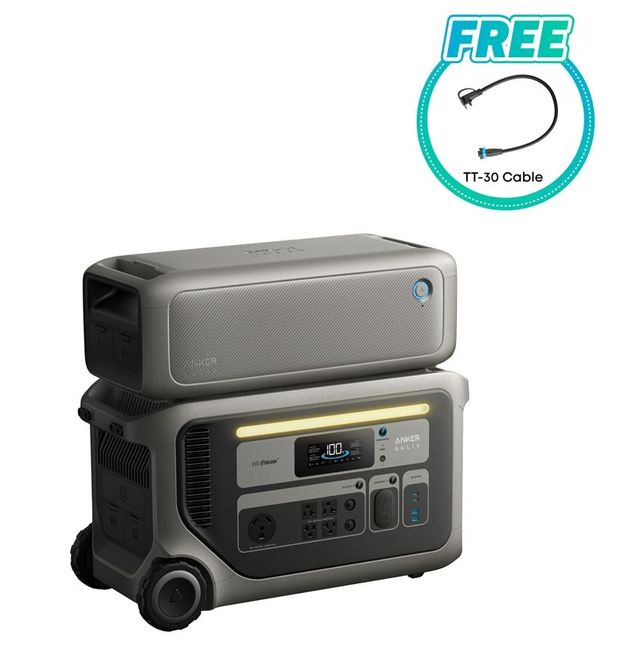 Anker SOLIX F3000 Portable Power Station with BP3000 Expansion Battery - 6144 Watt Hours - Includes FREE TT-30 Cable