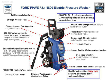 Pressure Washers - Ford-FPWE1800 1800 PSI Electric Pressure Washer