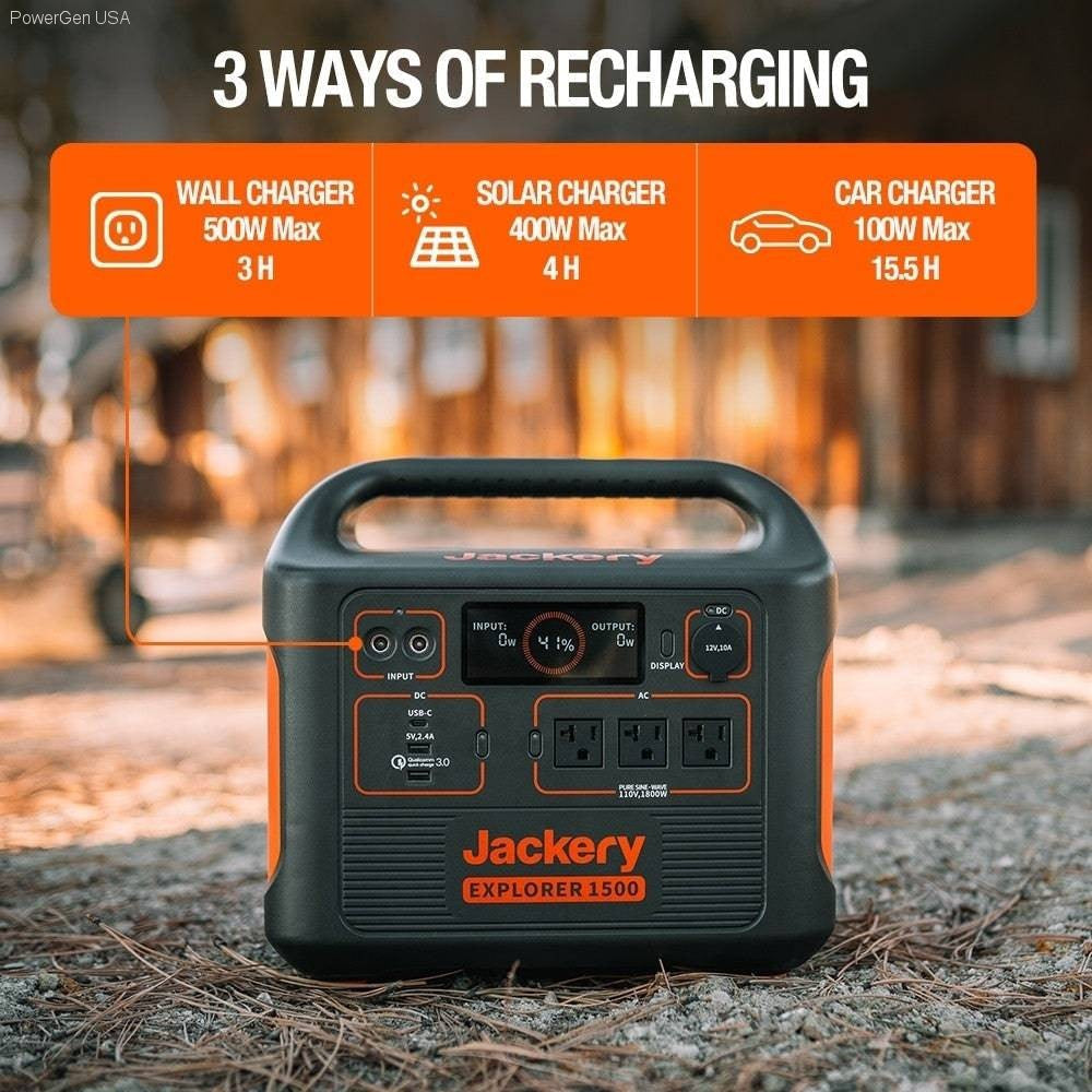 Solar & Battery Powered - Jackery Explorer 1500 Outdoor Portable Power Station Solar Battery Generator With Push Button Start And AC Outlets