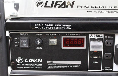 Gas Generators - LIFAN Power USA  8500W Platinum Generator -15MHP W/Recoil/Electric Start RV Model CARB