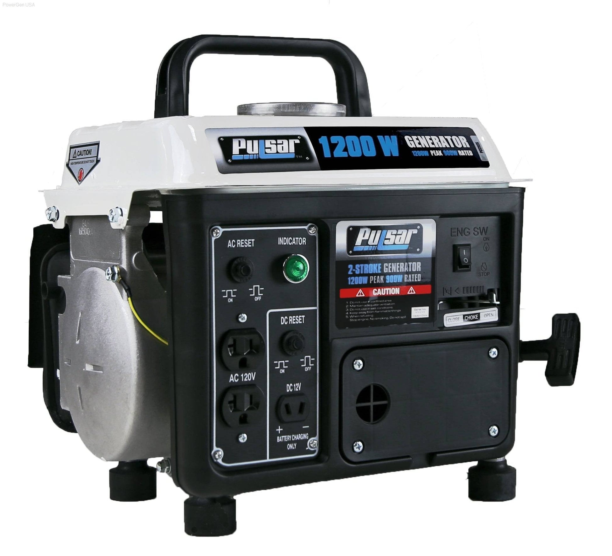 Gas Generators - Pulsar PG1202SA-1200W Generator RATED 900W 2 Stroke, NON-Carb Approved